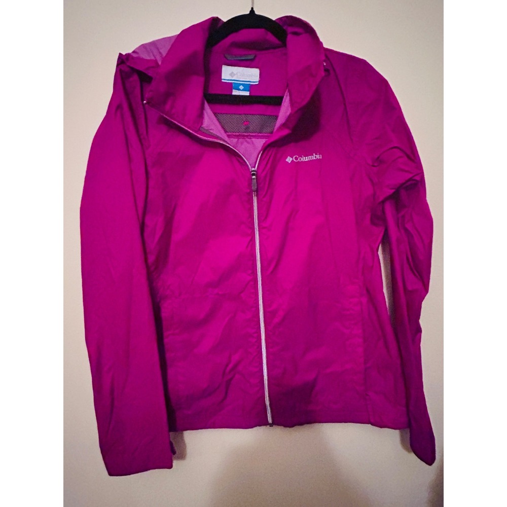 Columbia Windbreaker Jacket Women Large Magenta Excellent Packable Hooded Zip